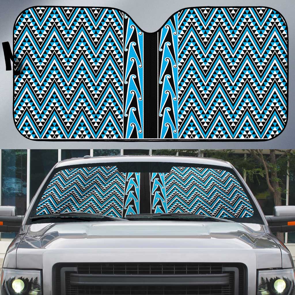 New Zealand Maori Niho Taniwha Auto Sun Shade Kikorangi Mangopare and Puhoro Pattern - Aussie Hoodie