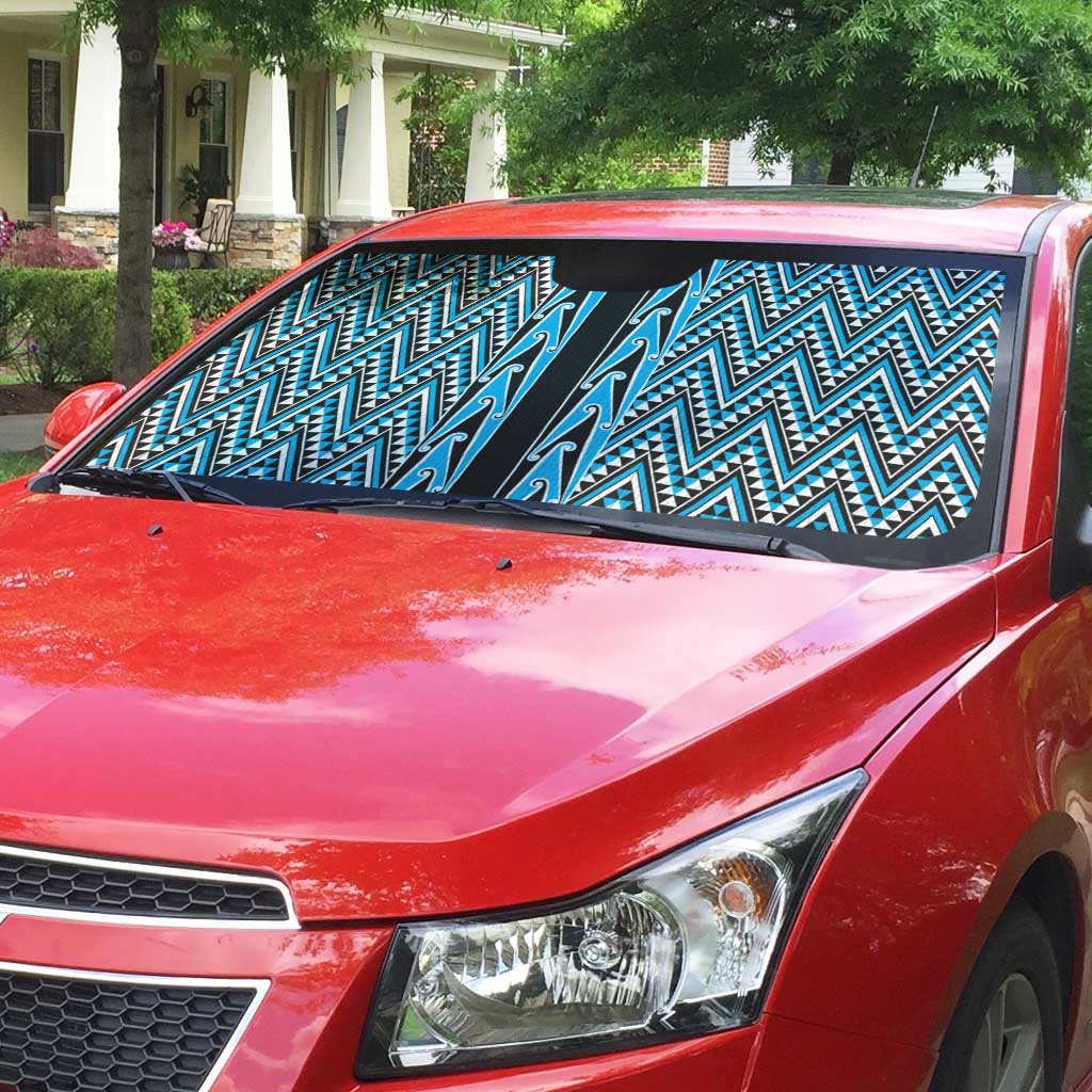 New Zealand Maori Niho Taniwha Auto Sun Shade Kikorangi Mangopare and Puhoro Pattern - Aussie Hoodie