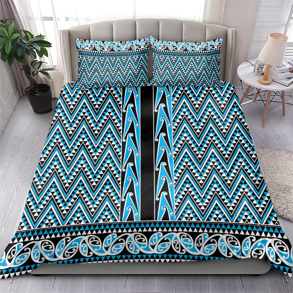 New Zealand Maori Niho Taniwha Bedding Set Kikorangi Mangopare and Puhoro Pattern