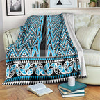 New Zealand Maori Niho Taniwha Blanket Kikorangi Mangopare and Puhoro Pattern