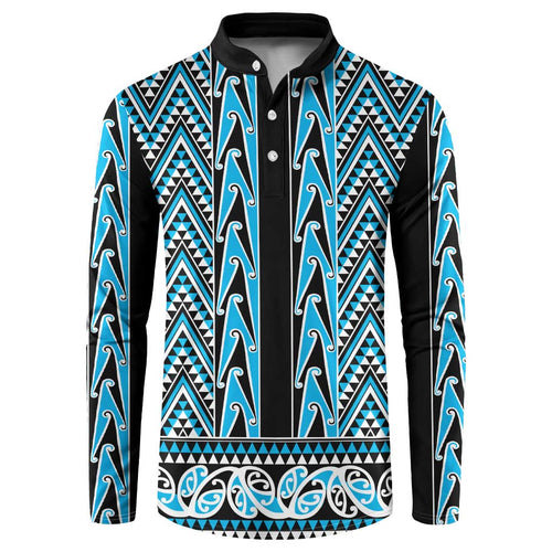 New Zealand Maori Niho Taniwha Button Sweatshirt Kikorangi Mangopare and Puhoro Pattern