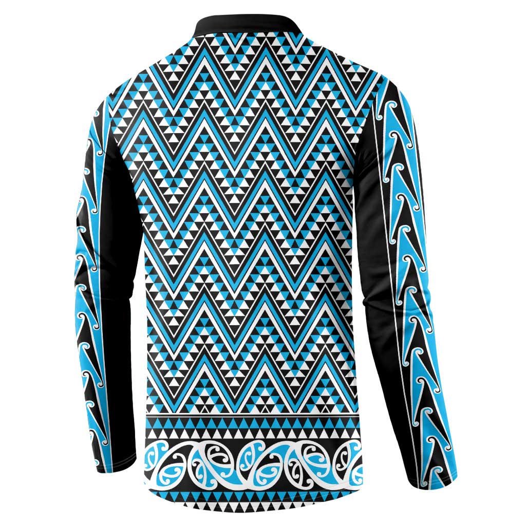New Zealand Maori Niho Taniwha Button Sweatshirt Kikorangi Mangopare and Puhoro Pattern