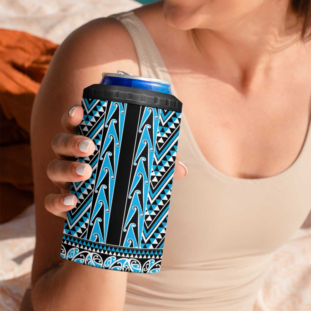 New Zealand Maori Niho Taniwha 4 in 1 Can Cooler Tumbler Kikorangi Mangopare and Puhoro Pattern