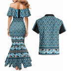 New Zealand Maori Niho Taniwha Couples Matching Mermaid Dress and Hawaiian Shirt Kikorangi Mangopare and Puhoro Pattern