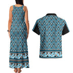 New Zealand Maori Niho Taniwha Couples Matching Tank Maxi Dress and Hawaiian Shirt Kikorangi Mangopare and Puhoro Pattern