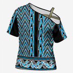 New Zealand Maori Niho Taniwha Cross Shoulder Shirt Kikorangi Mangopare and Puhoro Pattern - Aussie Hoodie