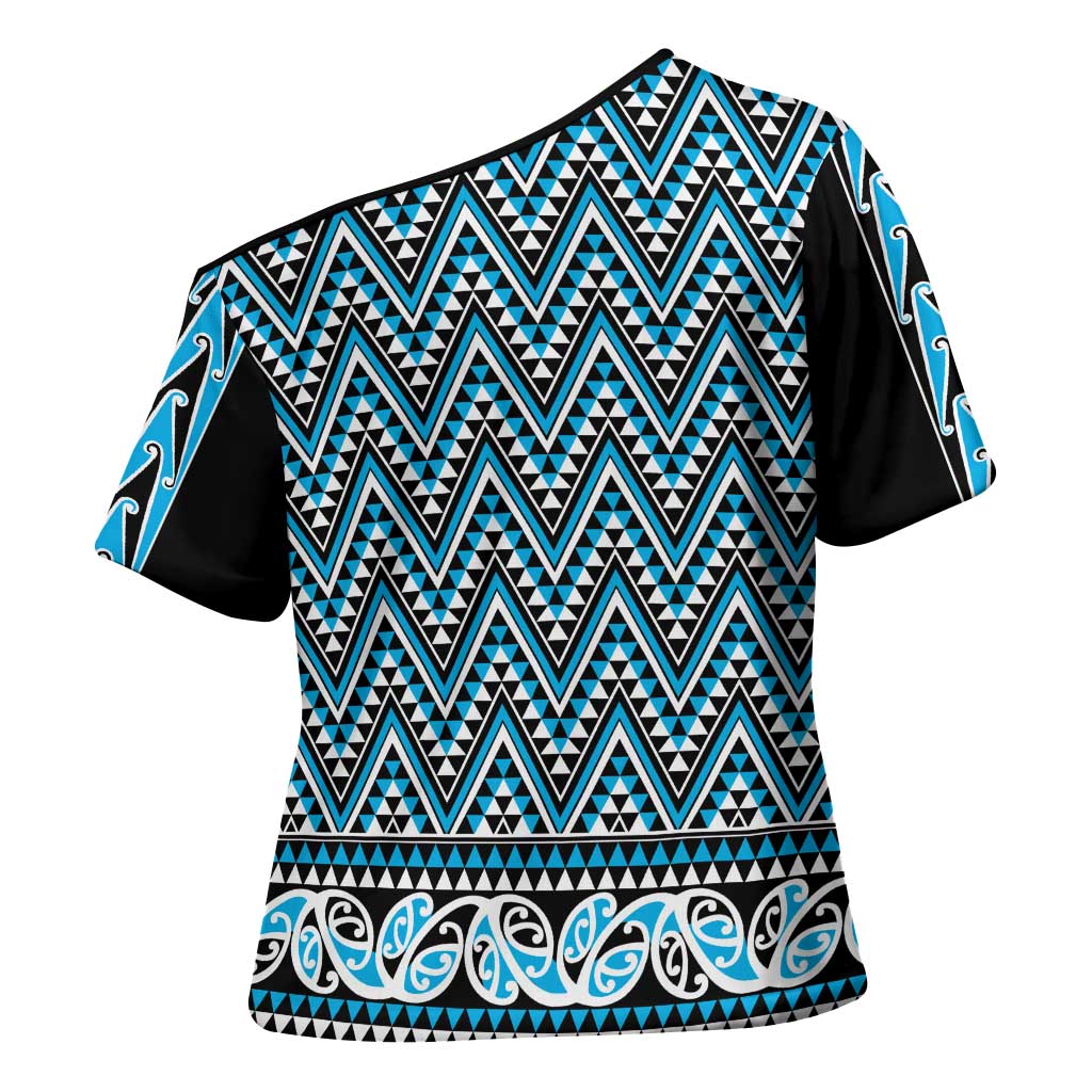New Zealand Maori Niho Taniwha Cross Shoulder Shirt Kikorangi Mangopare and Puhoro Pattern - Aussie Hoodie