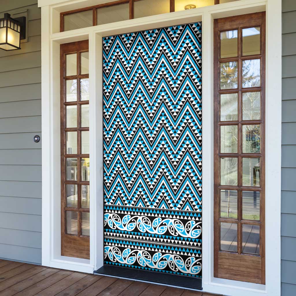 New Zealand Maori Niho Taniwha Door Cover Kikorangi Mangopare and Puhoro Pattern - Aussie Hoodie