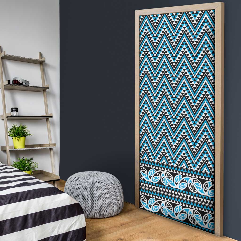 New Zealand Maori Niho Taniwha Door Cover Kikorangi Mangopare and Puhoro Pattern - Aussie Hoodie