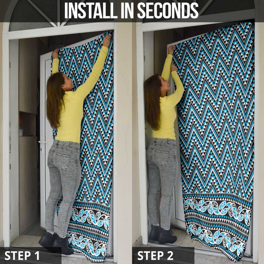 New Zealand Maori Niho Taniwha Door Cover Kikorangi Mangopare and Puhoro Pattern - Aussie Hoodie