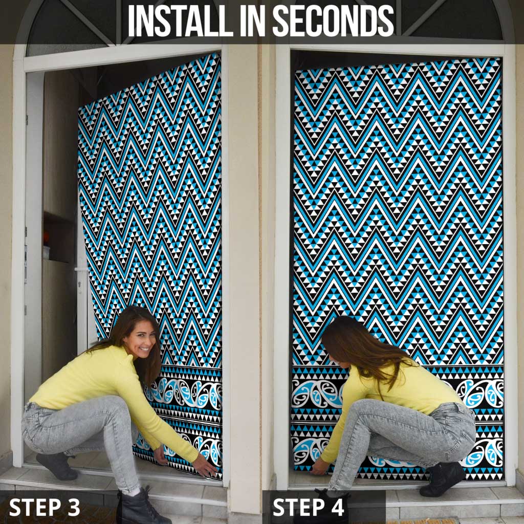 New Zealand Maori Niho Taniwha Door Cover Kikorangi Mangopare and Puhoro Pattern - Aussie Hoodie