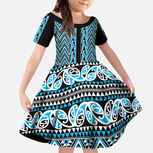 New Zealand Maori Niho Taniwha Family Matching Off The Shoulder Long Sleeve Dress and Hawaiian Shirt Kikorangi Mangopare and Puhoro Pattern