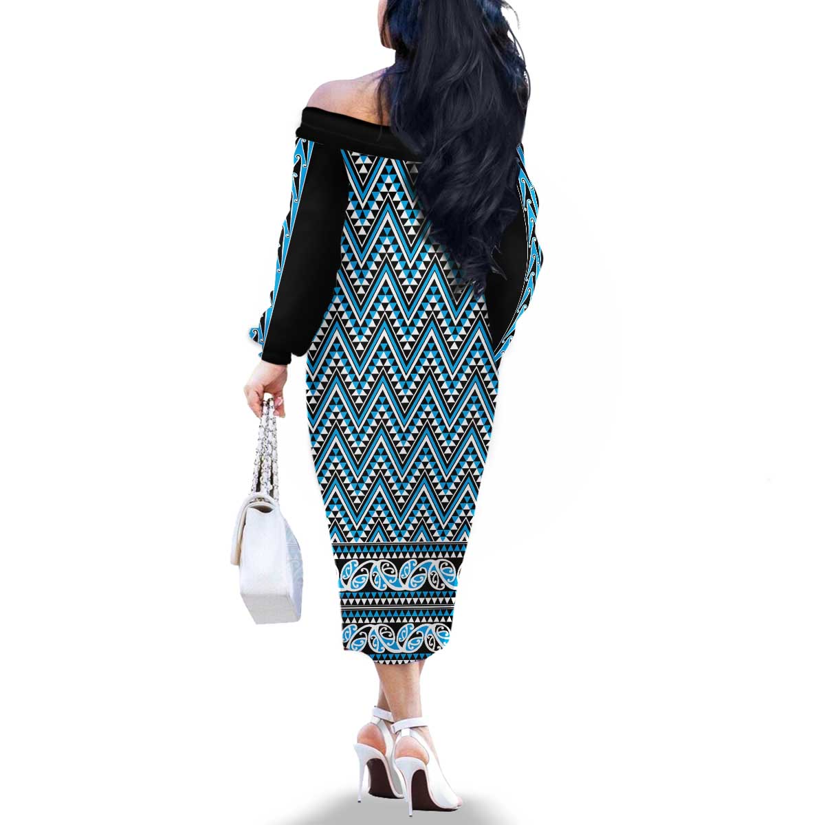 New Zealand Maori Niho Taniwha Family Matching Off The Shoulder Long Sleeve Dress and Hawaiian Shirt Kikorangi Mangopare and Puhoro Pattern