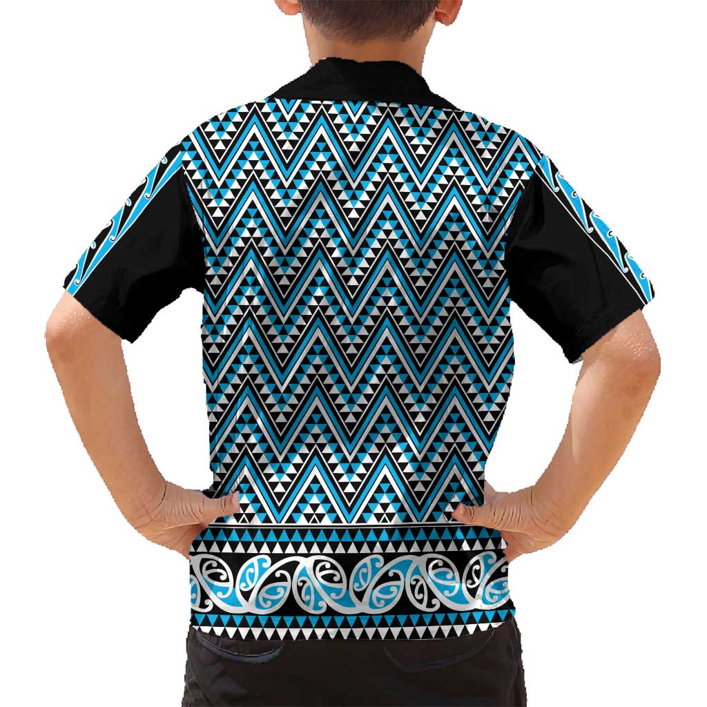 New Zealand Maori Niho Taniwha Family Matching Puletasi and Hawaiian Shirt Kikorangi Mangopare and Puhoro Pattern