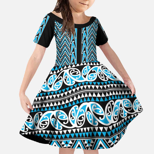 New Zealand Maori Niho Taniwha Family Matching Short Sleeve Bodycon Dress and Hawaiian Shirt Kikorangi Mangopare and Puhoro Pattern