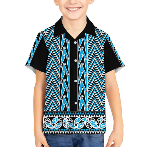 New Zealand Maori Niho Taniwha Family Matching Short Sleeve Bodycon Dress and Hawaiian Shirt Kikorangi Mangopare and Puhoro Pattern