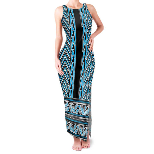 New Zealand Maori Niho Taniwha Family Matching Tank Maxi Dress and Hawaiian Shirt Kikorangi Mangopare and Puhoro Pattern