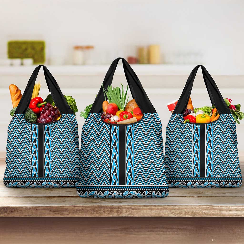 New Zealand Maori Niho Taniwha Grocery Bag Kikorangi Mangopare and Puhoro Pattern