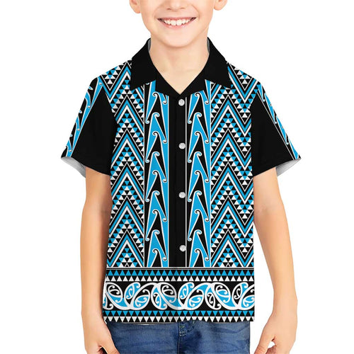 New Zealand Maori Niho Taniwha Hawaiian Shirt Kikorangi Mangopare and Puhoro Pattern
