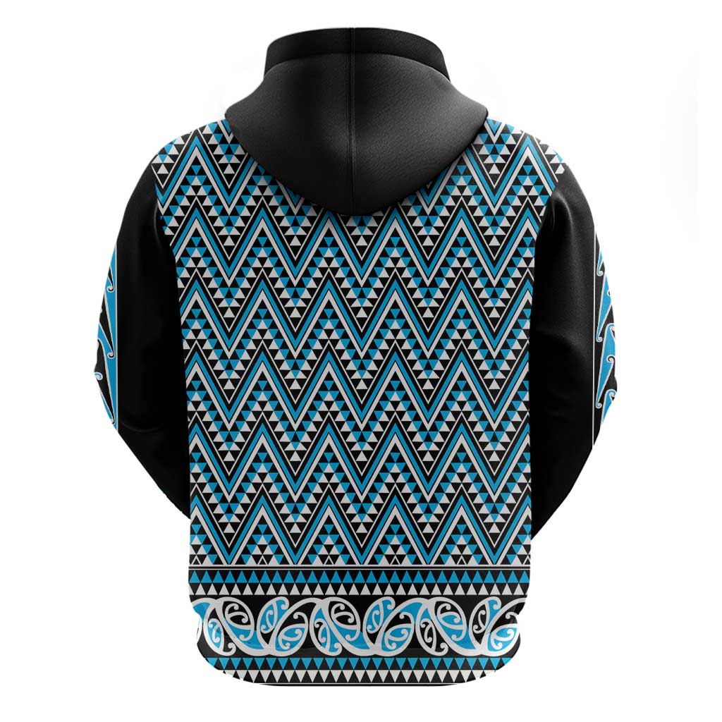 New Zealand Maori Niho Taniwha Hoodie Kikorangi Mangopare and Puhoro Pattern