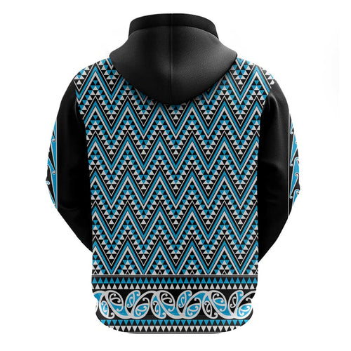 New Zealand Maori Niho Taniwha Hoodie Kikorangi Mangopare and Puhoro Pattern