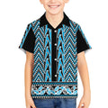 New Zealand Maori Niho Taniwha Kid Hawaiian Shirt Kikorangi Mangopare and Puhoro Pattern