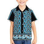 New Zealand Maori Niho Taniwha Kid Hawaiian Shirt Kikorangi Mangopare and Puhoro Pattern