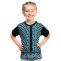 New Zealand Maori Niho Taniwha Kid T Shirt Kikorangi Mangopare and Puhoro Pattern