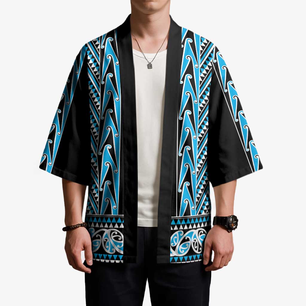 New Zealand Maori Niho Taniwha Kimono Kikorangi Mangopare and Puhoro Pattern - Aussie Hoodie