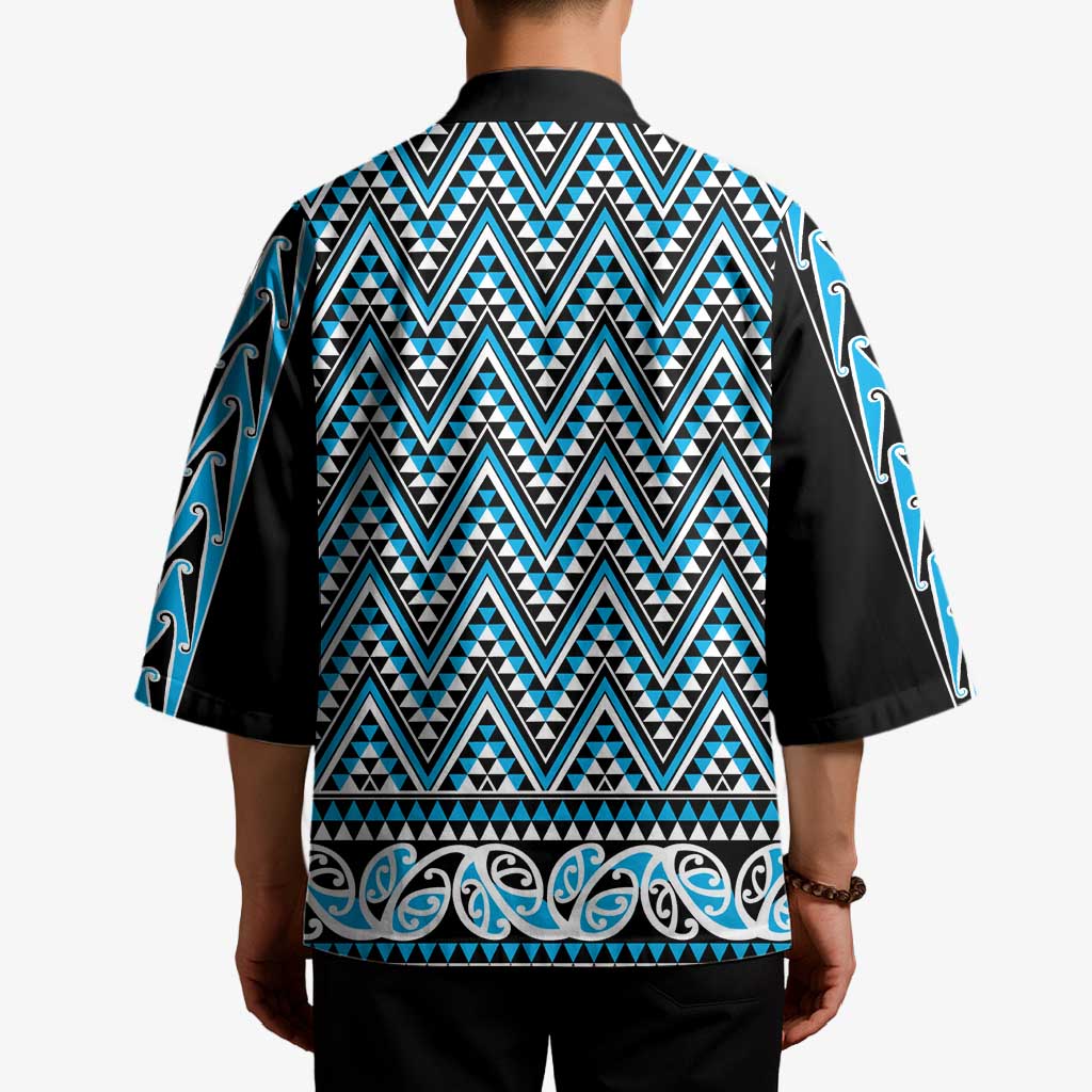 New Zealand Maori Niho Taniwha Kimono Kikorangi Mangopare and Puhoro Pattern - Aussie Hoodie