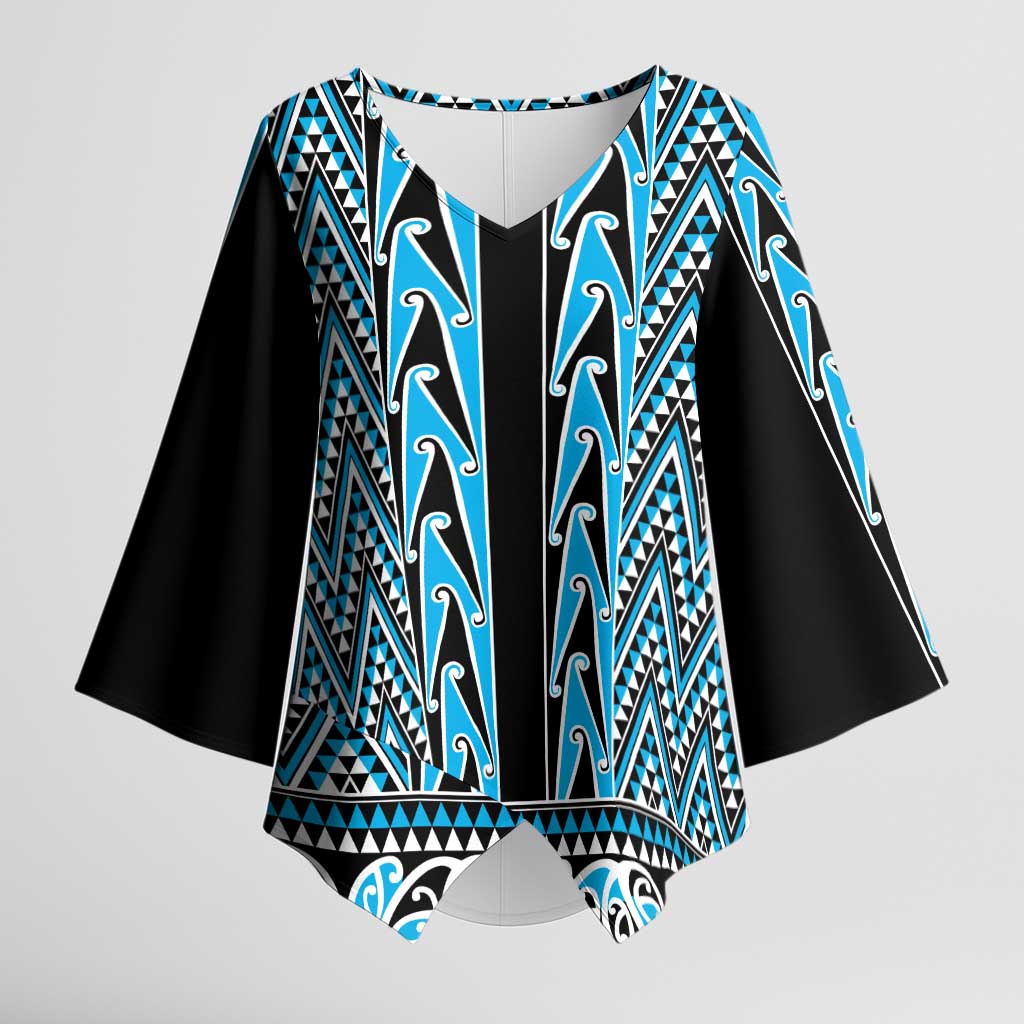 New Zealand Maori Niho Taniwha Kimono Sleeve Blouse Kikorangi Mangopare and Puhoro Pattern - Aussie Hoodie