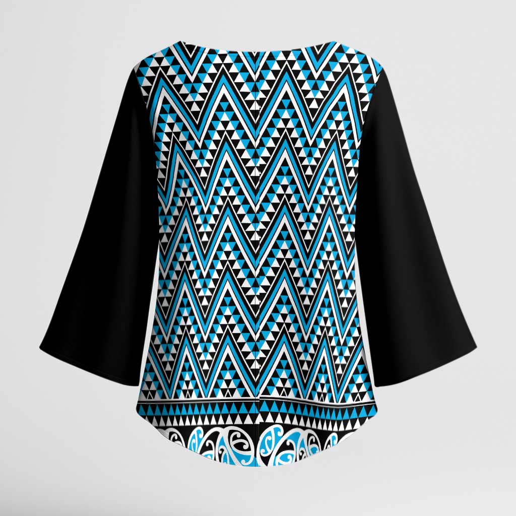 New Zealand Maori Niho Taniwha Kimono Sleeve Blouse Kikorangi Mangopare and Puhoro Pattern - Aussie Hoodie