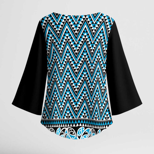 New Zealand Maori Niho Taniwha Kimono Sleeve Blouse Kikorangi Mangopare and Puhoro Pattern - Aussie Hoodie