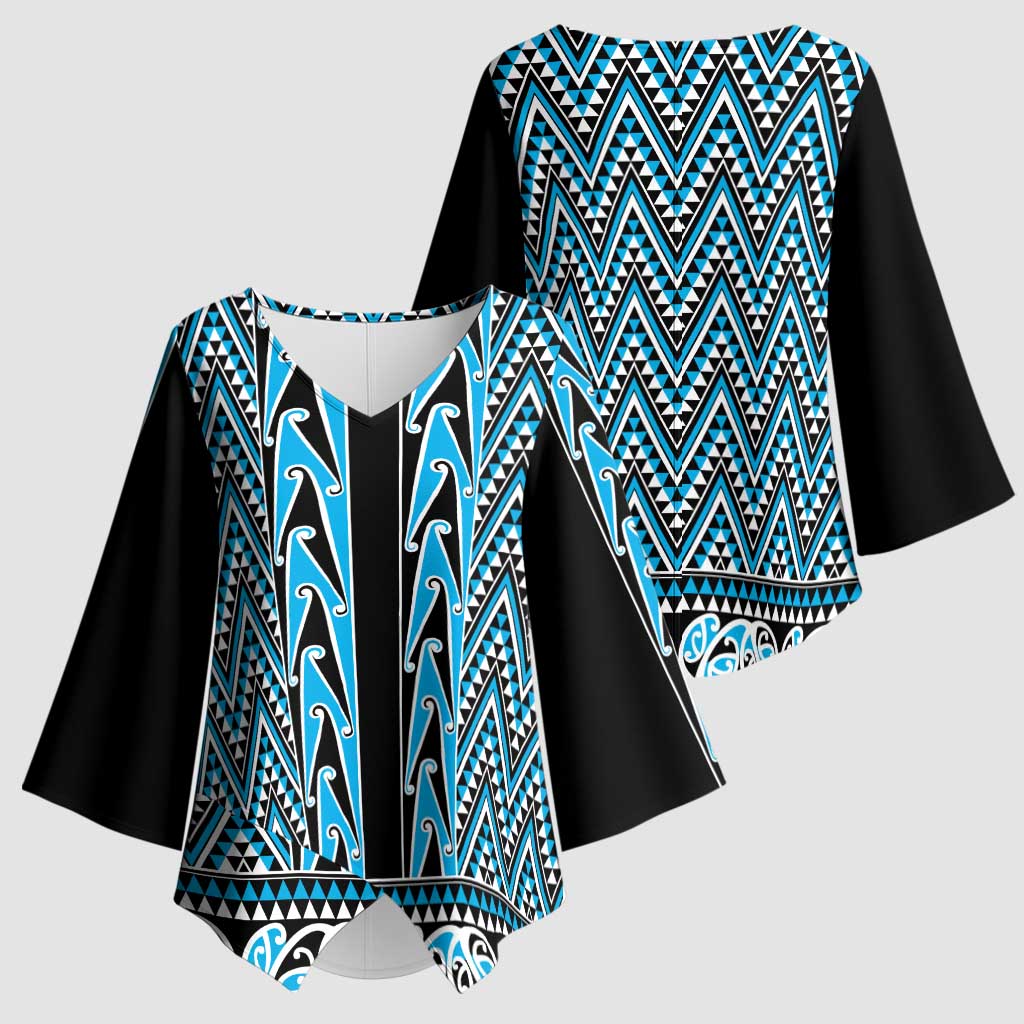 New Zealand Maori Niho Taniwha Kimono Sleeve Blouse Kikorangi Mangopare and Puhoro Pattern - Aussie Hoodie