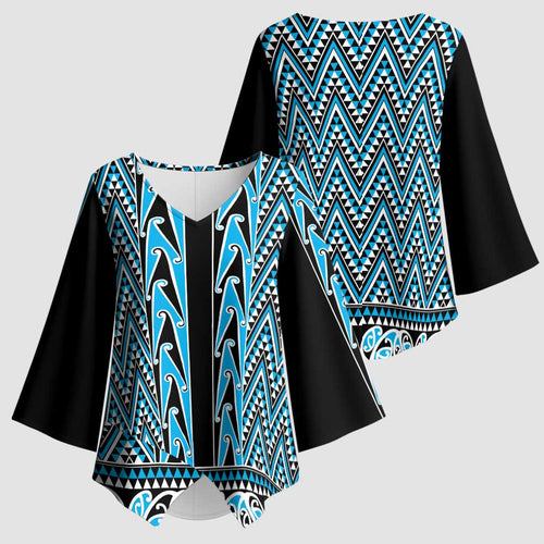 New Zealand Maori Niho Taniwha Kimono Sleeve Blouse Kikorangi Mangopare and Puhoro Pattern - Aussie Hoodie