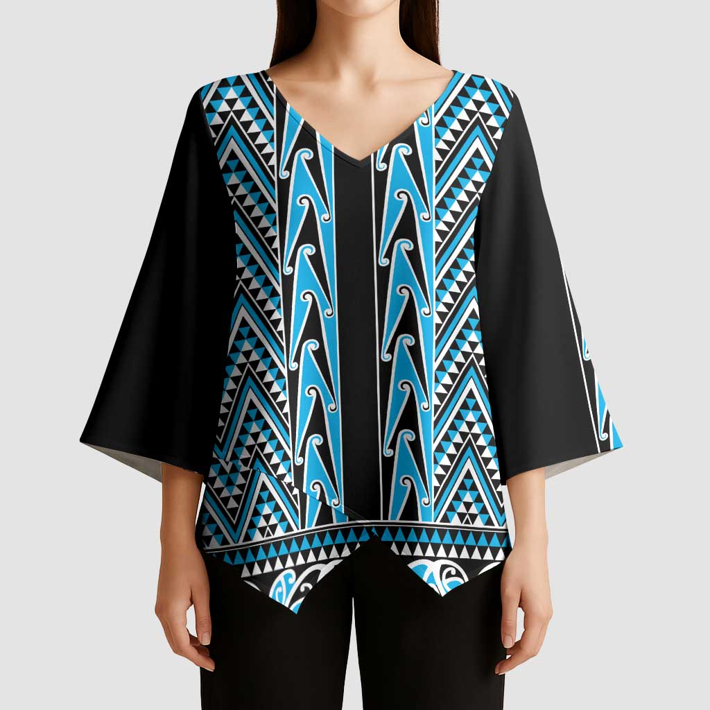New Zealand Maori Niho Taniwha Kimono Sleeve Blouse Kikorangi Mangopare and Puhoro Pattern - Aussie Hoodie