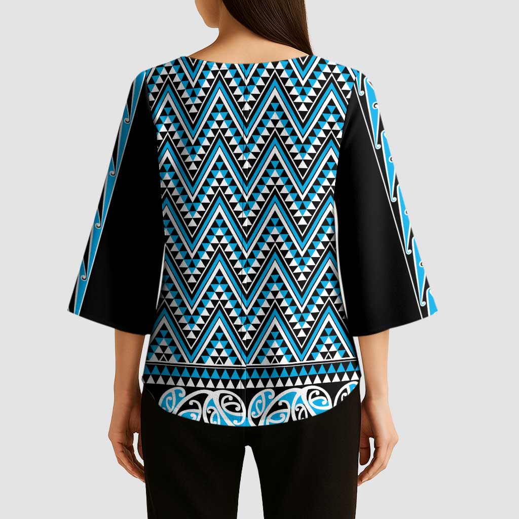 New Zealand Maori Niho Taniwha Kimono Sleeve Blouse Kikorangi Mangopare and Puhoro Pattern - Aussie Hoodie