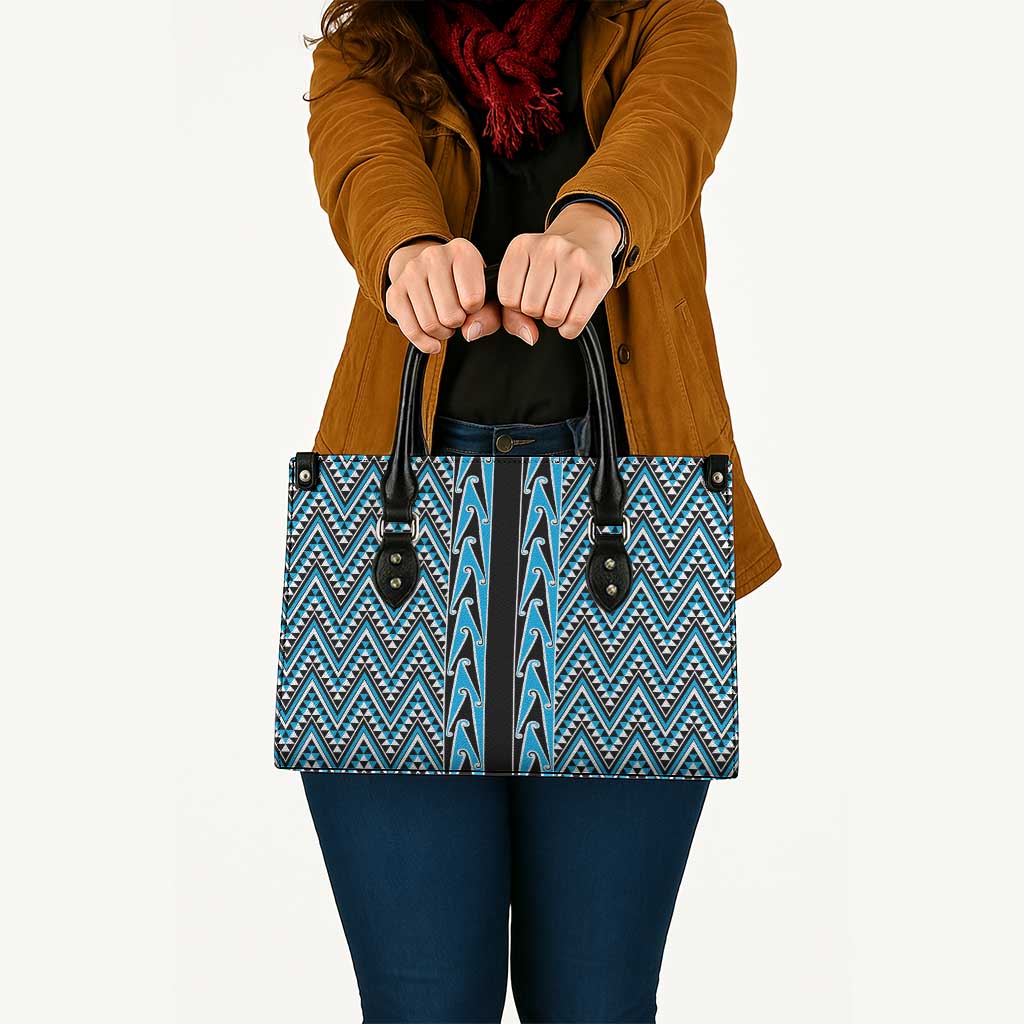 New Zealand Maori Niho Taniwha Leather Bag Kikorangi Mangopare and Puhoro Pattern - Aussie Hoodie