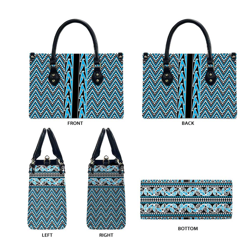 New Zealand Maori Niho Taniwha Leather Bag Kikorangi Mangopare and Puhoro Pattern - Aussie Hoodie