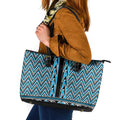 New Zealand Maori Niho Taniwha Leather Tote Bag Kikorangi Mangopare and Puhoro Pattern