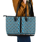 New Zealand Maori Niho Taniwha Leather Tote Bag Kikorangi Mangopare and Puhoro Pattern