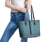 New Zealand Maori Niho Taniwha Leather Tote Bag Kikorangi Mangopare and Puhoro Pattern