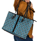 New Zealand Maori Niho Taniwha Leather Tote Bag Kikorangi Mangopare and Puhoro Pattern