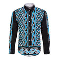 New Zealand Maori Niho Taniwha Long Sleeve Button Shirt Kikorangi Mangopare and Puhoro Pattern