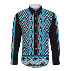 New Zealand Maori Niho Taniwha Long Sleeve Button Shirt Kikorangi Mangopare and Puhoro Pattern