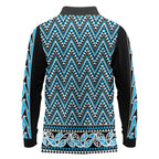 New Zealand Maori Niho Taniwha Long Sleeve Polo Shirt Kikorangi Mangopare and Puhoro Pattern