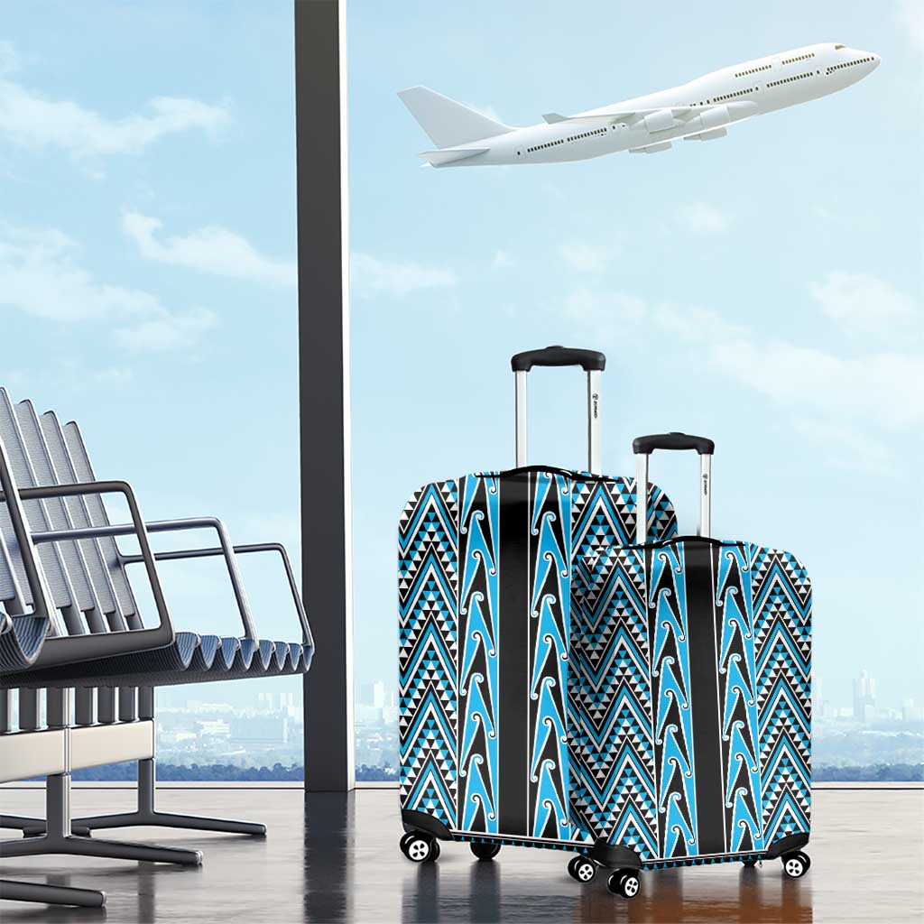New Zealand Maori Niho Taniwha Luggage Cover Kikorangi Mangopare and Puhoro Pattern