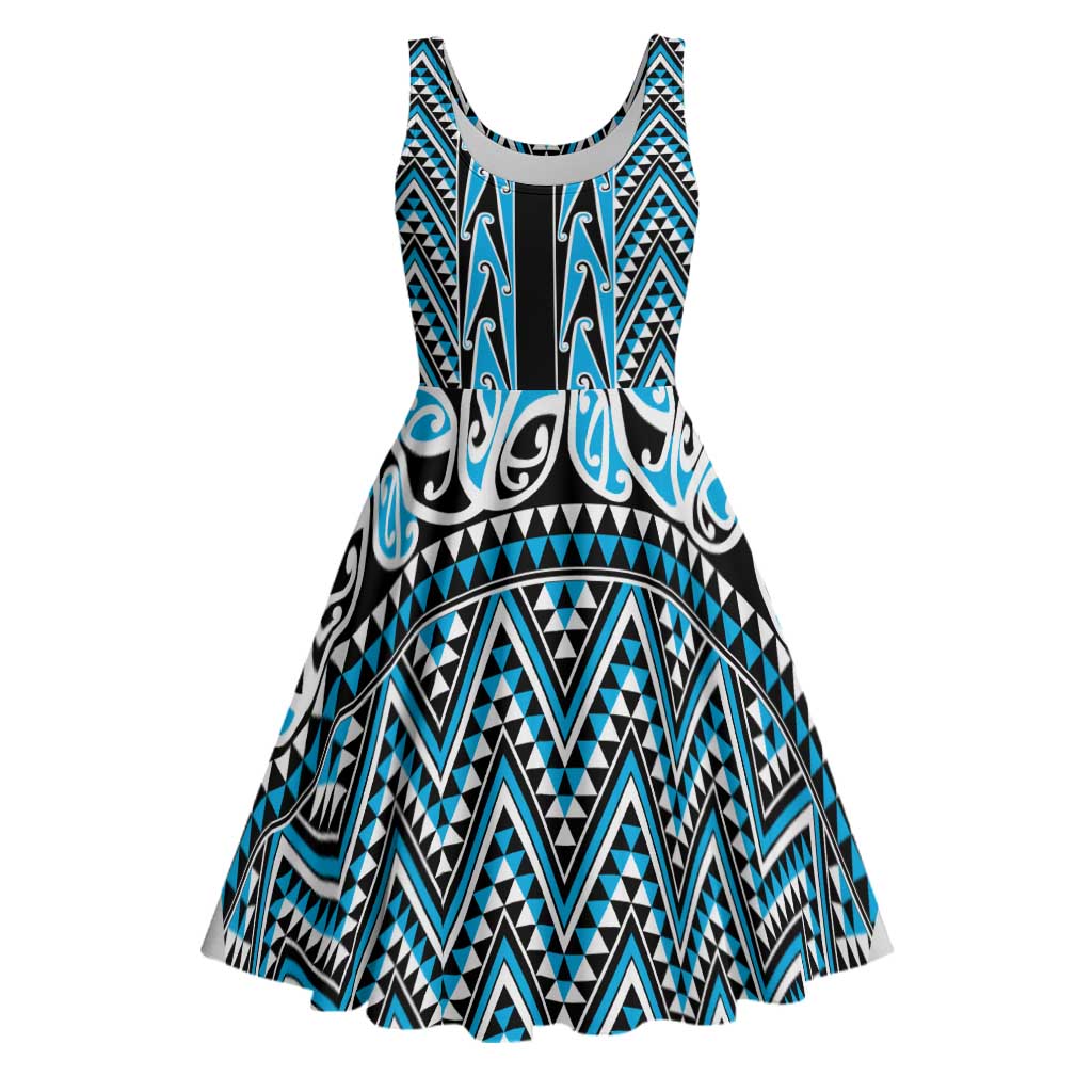 New Zealand Maori Niho Taniwha Midi Dress Kikorangi Mangopare and Puhoro Pattern - Aussie Hoodie