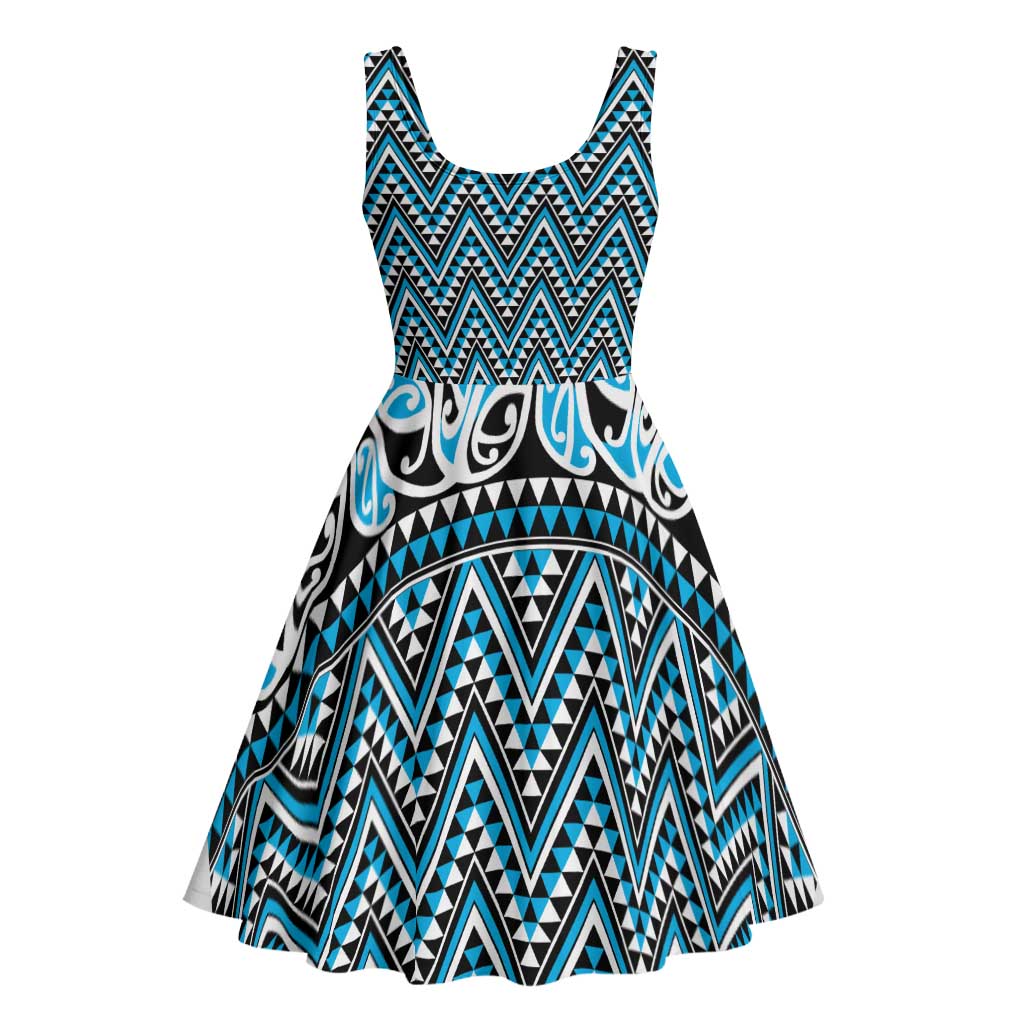 New Zealand Maori Niho Taniwha Midi Dress Kikorangi Mangopare and Puhoro Pattern - Aussie Hoodie