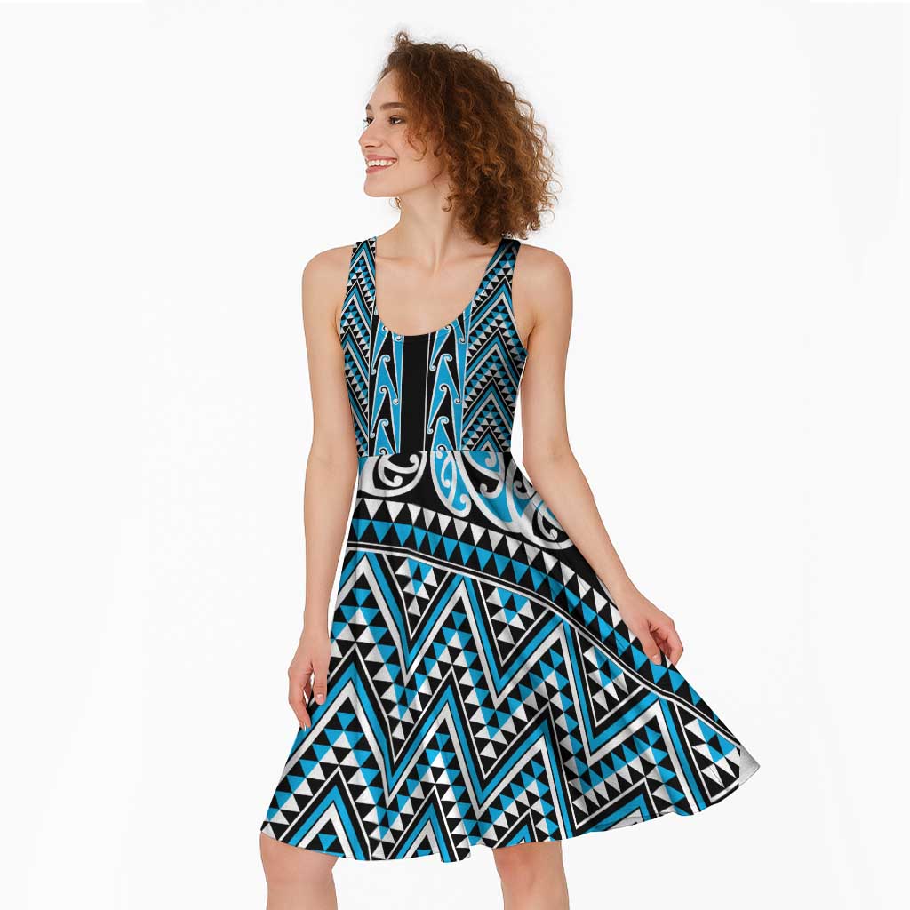 New Zealand Maori Niho Taniwha Midi Dress Kikorangi Mangopare and Puhoro Pattern - Aussie Hoodie